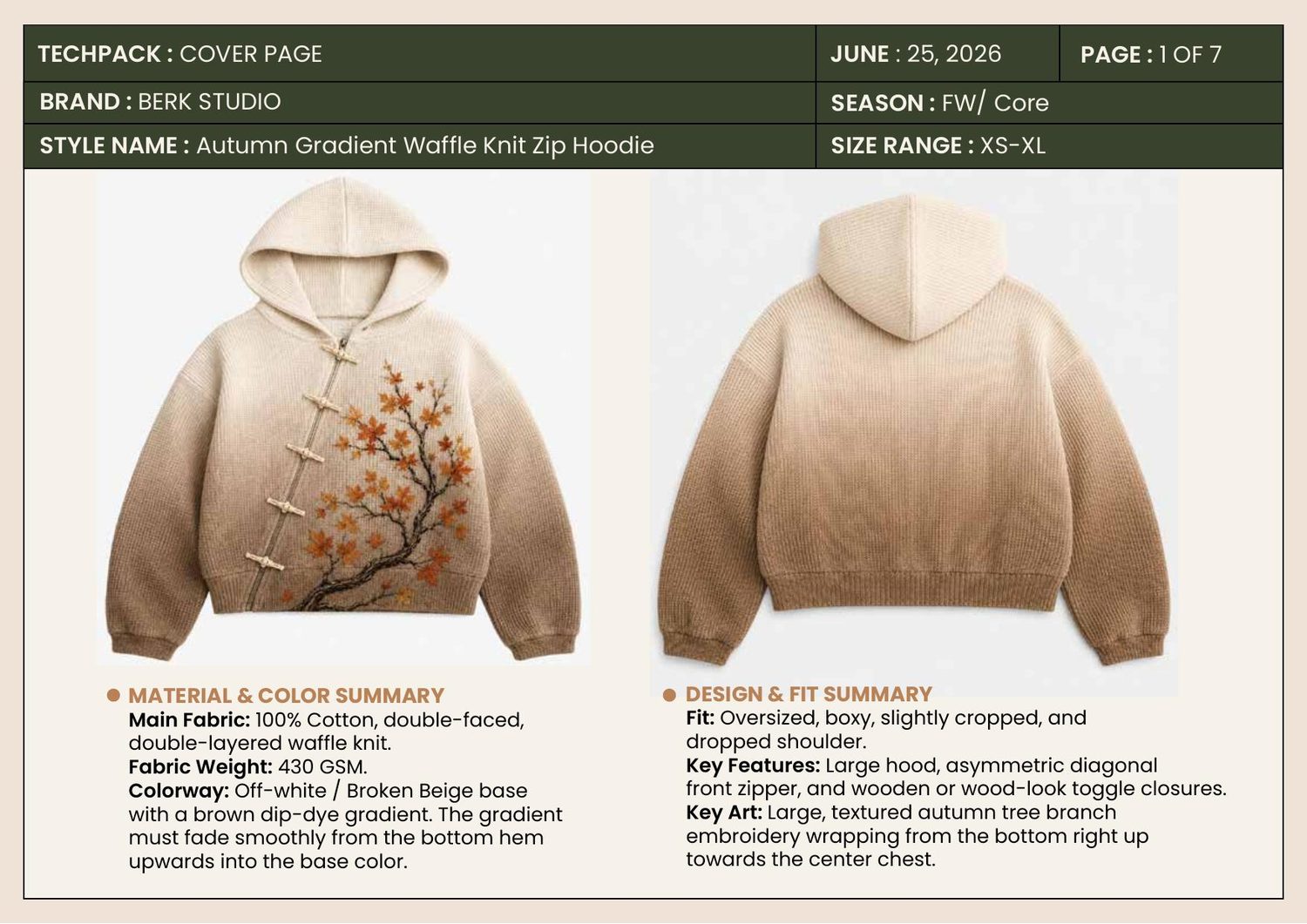 Autumn gradient waffle knit hoodie tech pack — cover