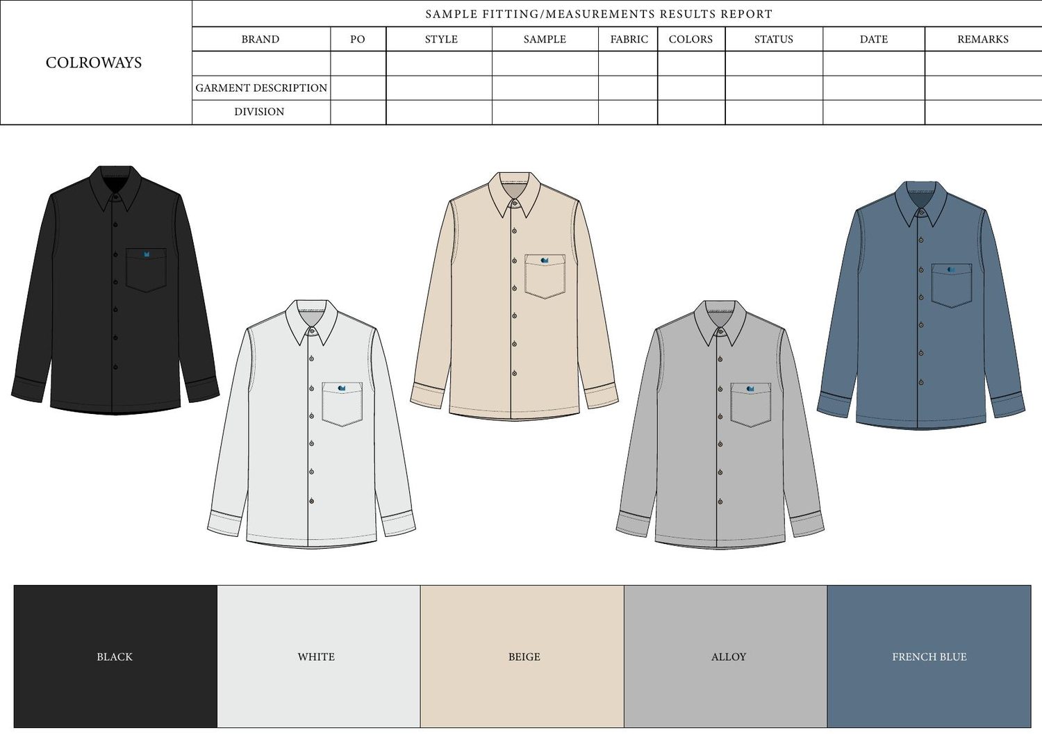 Shirt design tech pack — first page